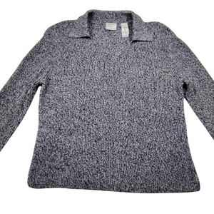 Villager Sport Liz Claiborne Company Knit Sweater Size L Blue Speckled Collar